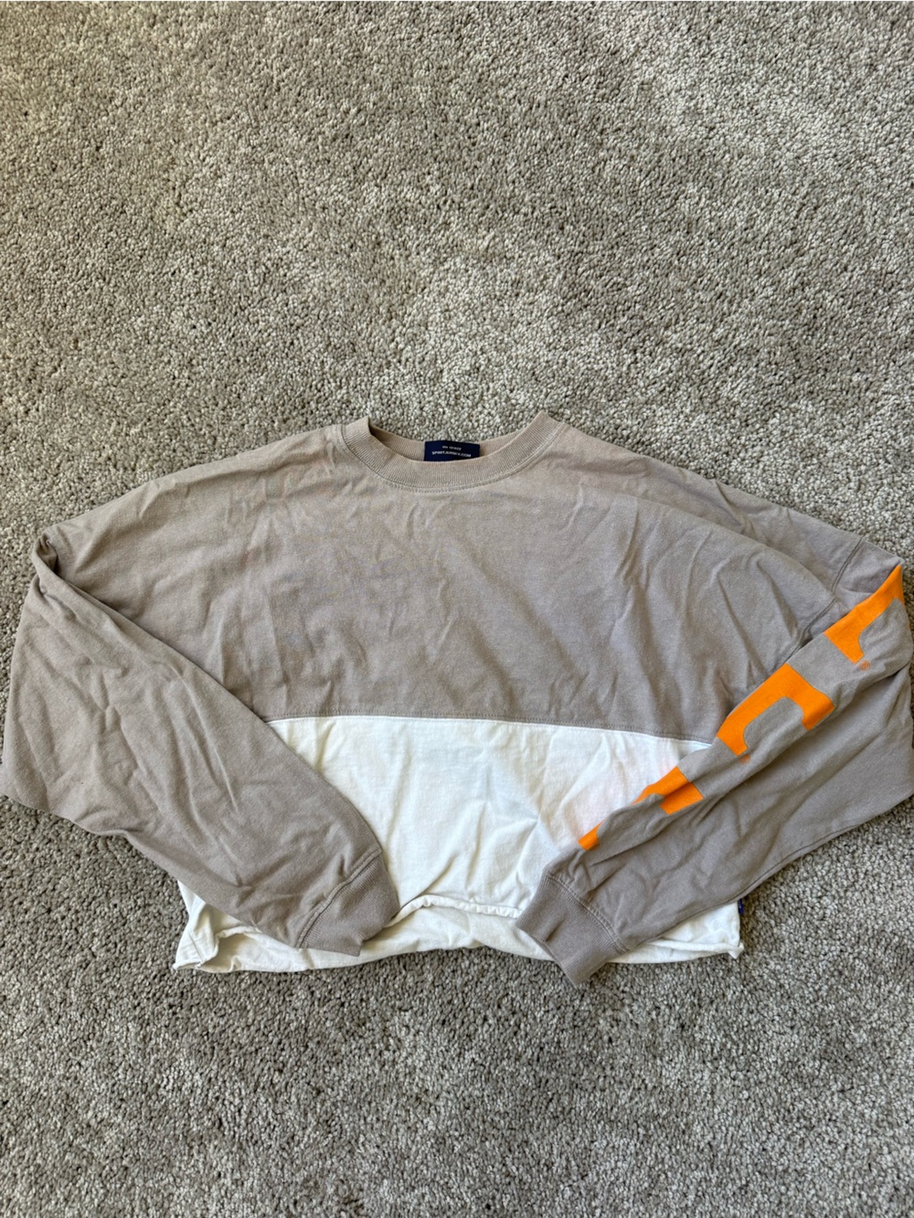 Grey and White Cropped Collegiate Long-sleeve